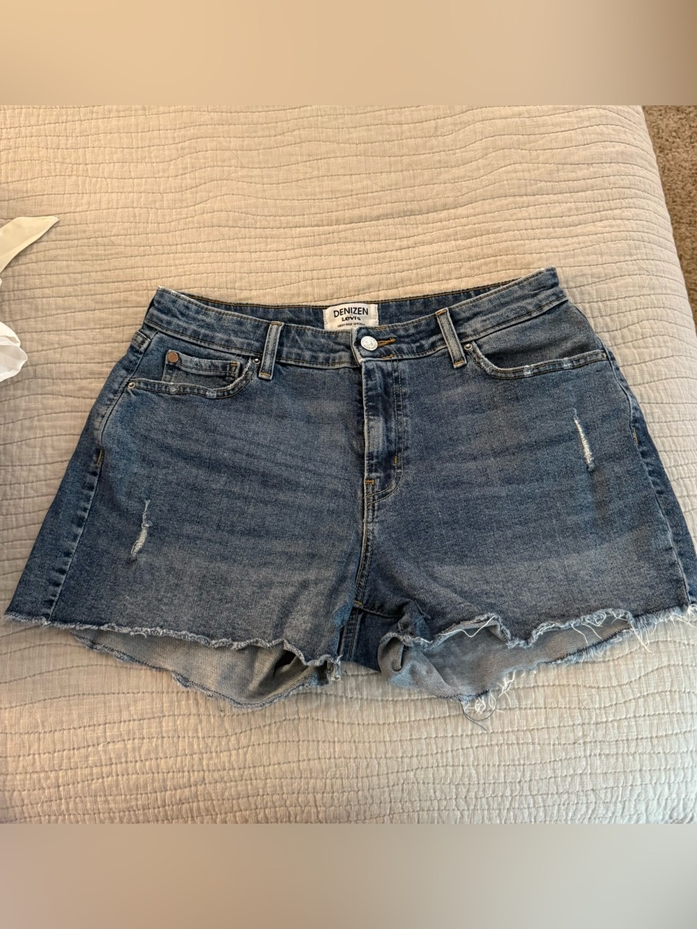 Denizen from Levi's Women's Medium Blue Distressed Denim Cutoff Shorts